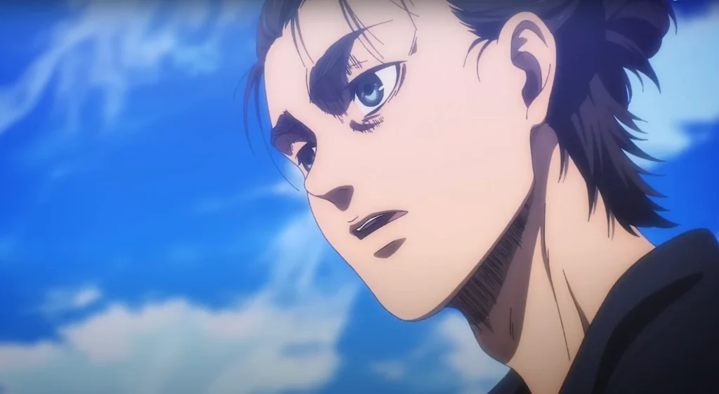 ¿Por qué Eren se volvió villano en Attack on Titan? 6 Primer plano de Eren con cabello atado, expresando frialdad y resolución